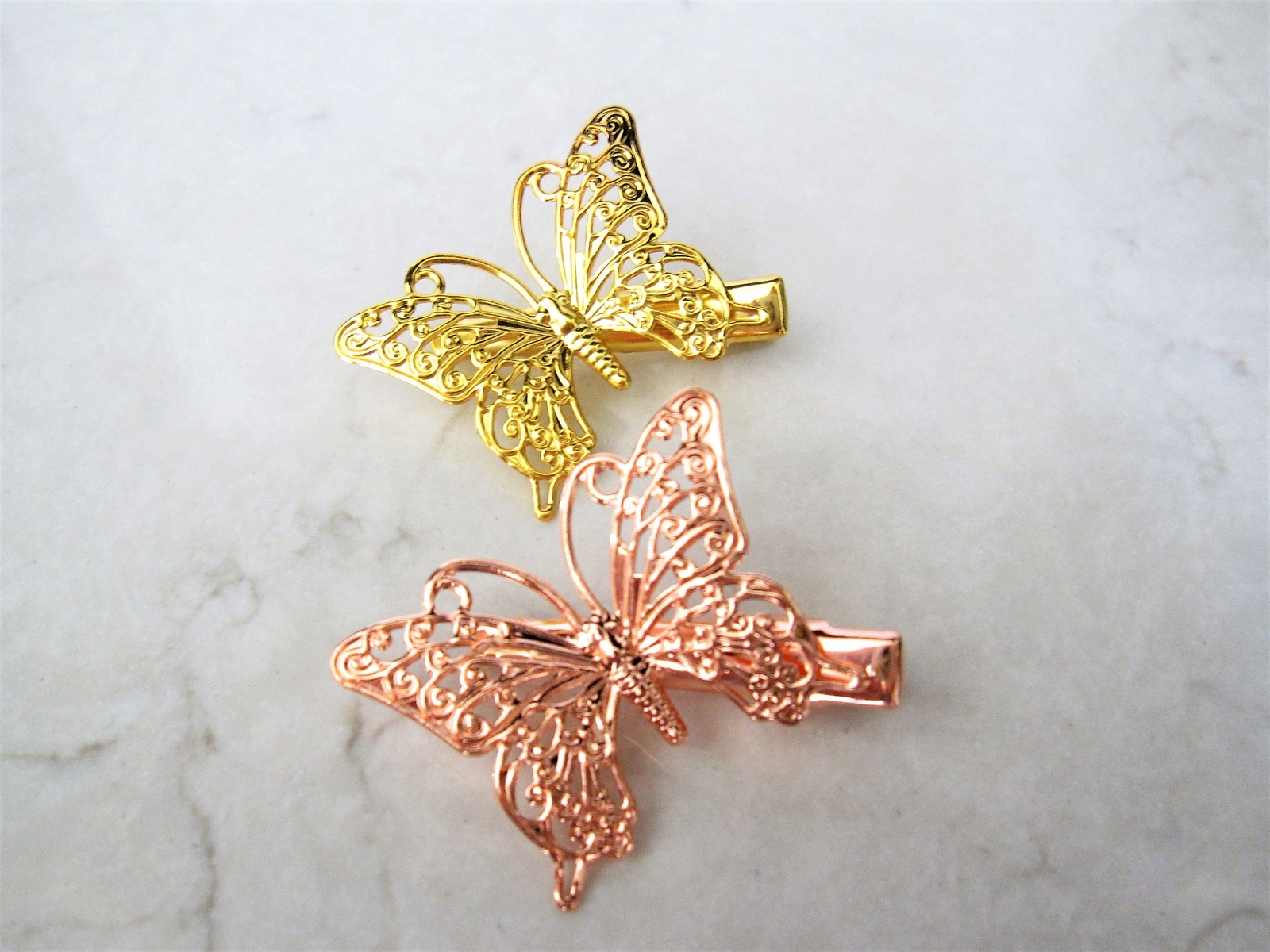Antique style gold , silver or rose gold butterfly alligator hair clip (set of