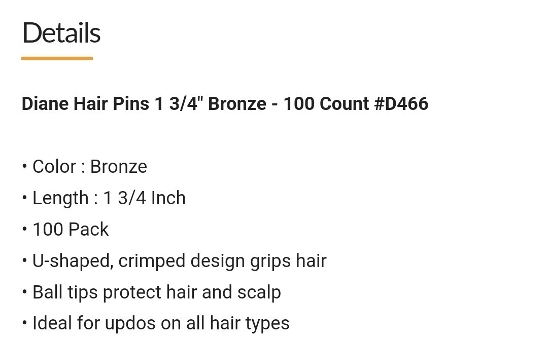 Diane 1 3/4” 44 mm U-shaped Hair Pins Bronze Hair Bob Pins 100 count D466