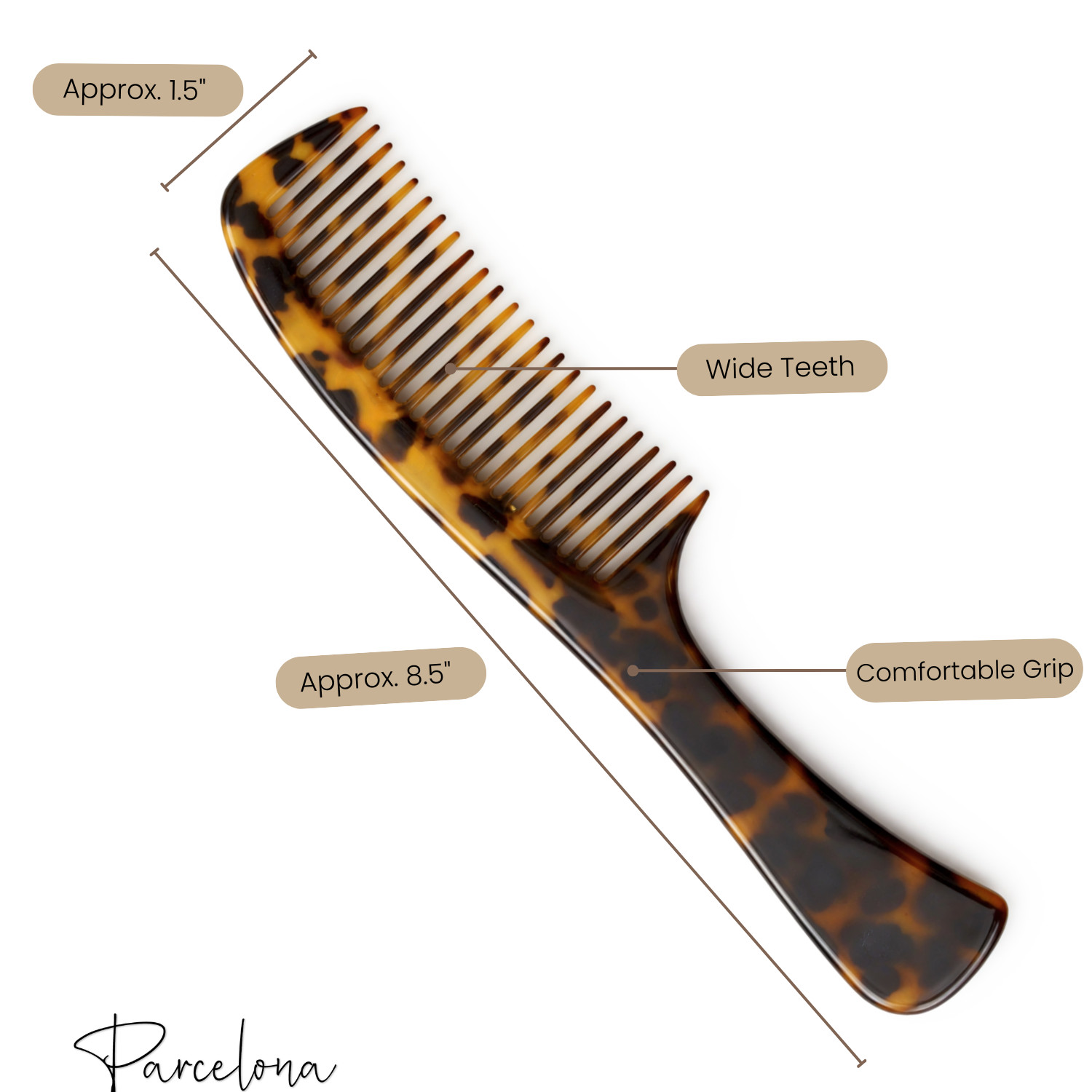 Parcelona French Wide Tooth Detangling Comb Cellulose Acetate Hair Comb Clip