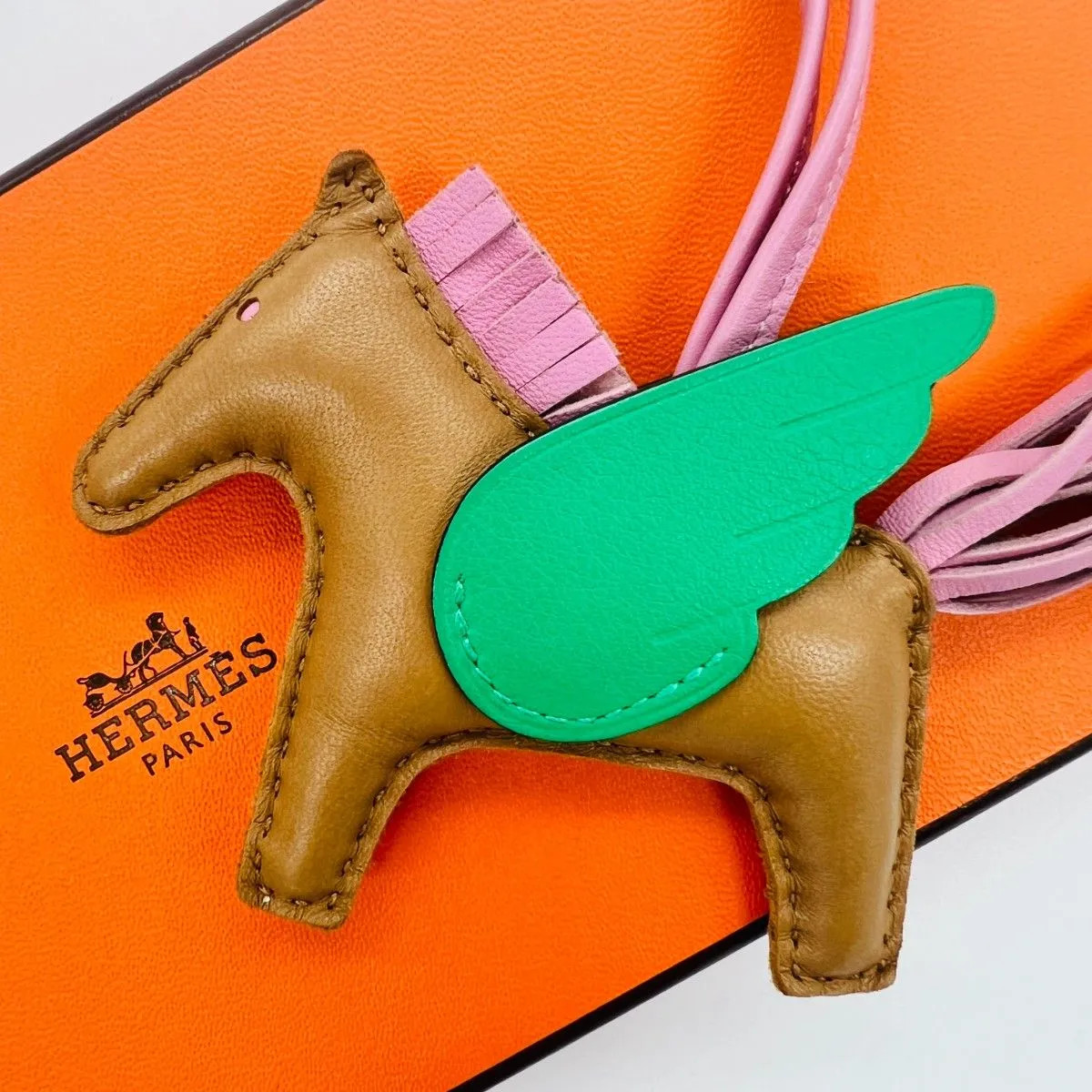 HERMES Rodeo Charm Pegasus PM Agneau Milo Brown Green Pink U-stamp