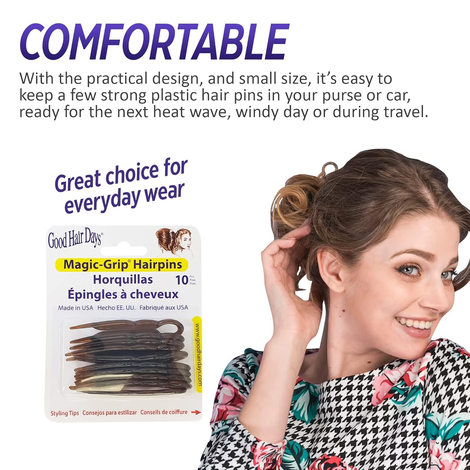 Hair Pins – Plastic, U-Shaped Magic Grip Hairpins, Strong Durable Pins for Fine