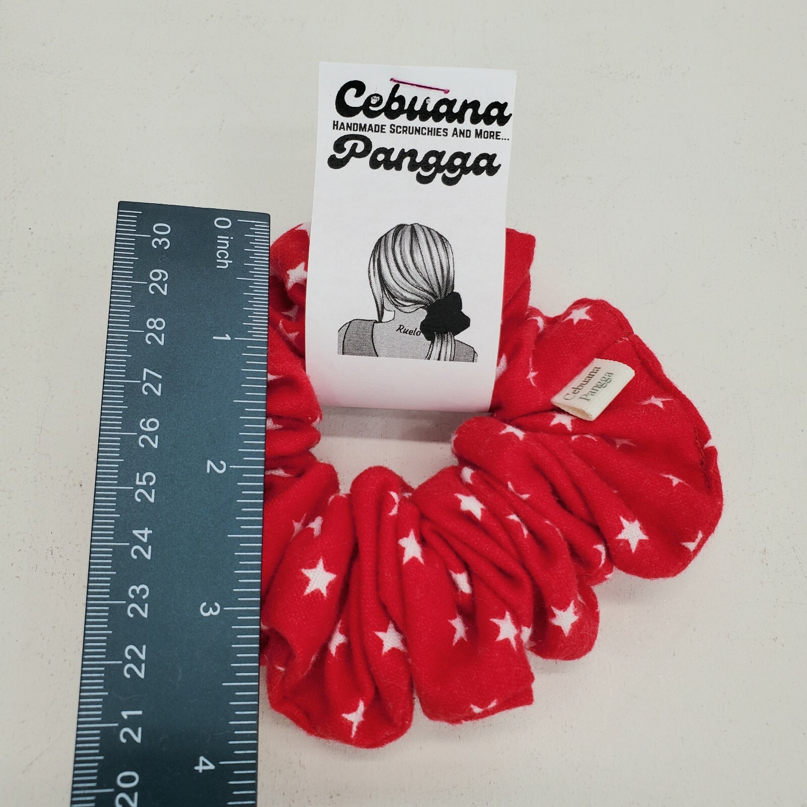 Handmade Women’s Scrunchie size Large Red Cotton Snuggle Flannel Stars Print New