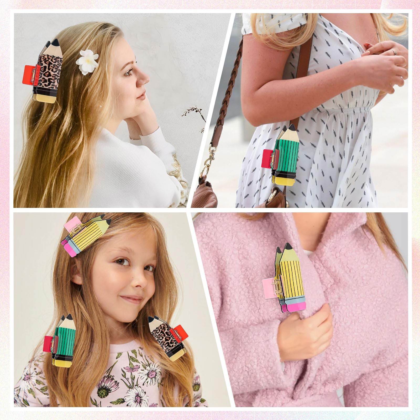3Pcs Pencil Hair Claw Clips for Women Girls, Funny Hairpins Style