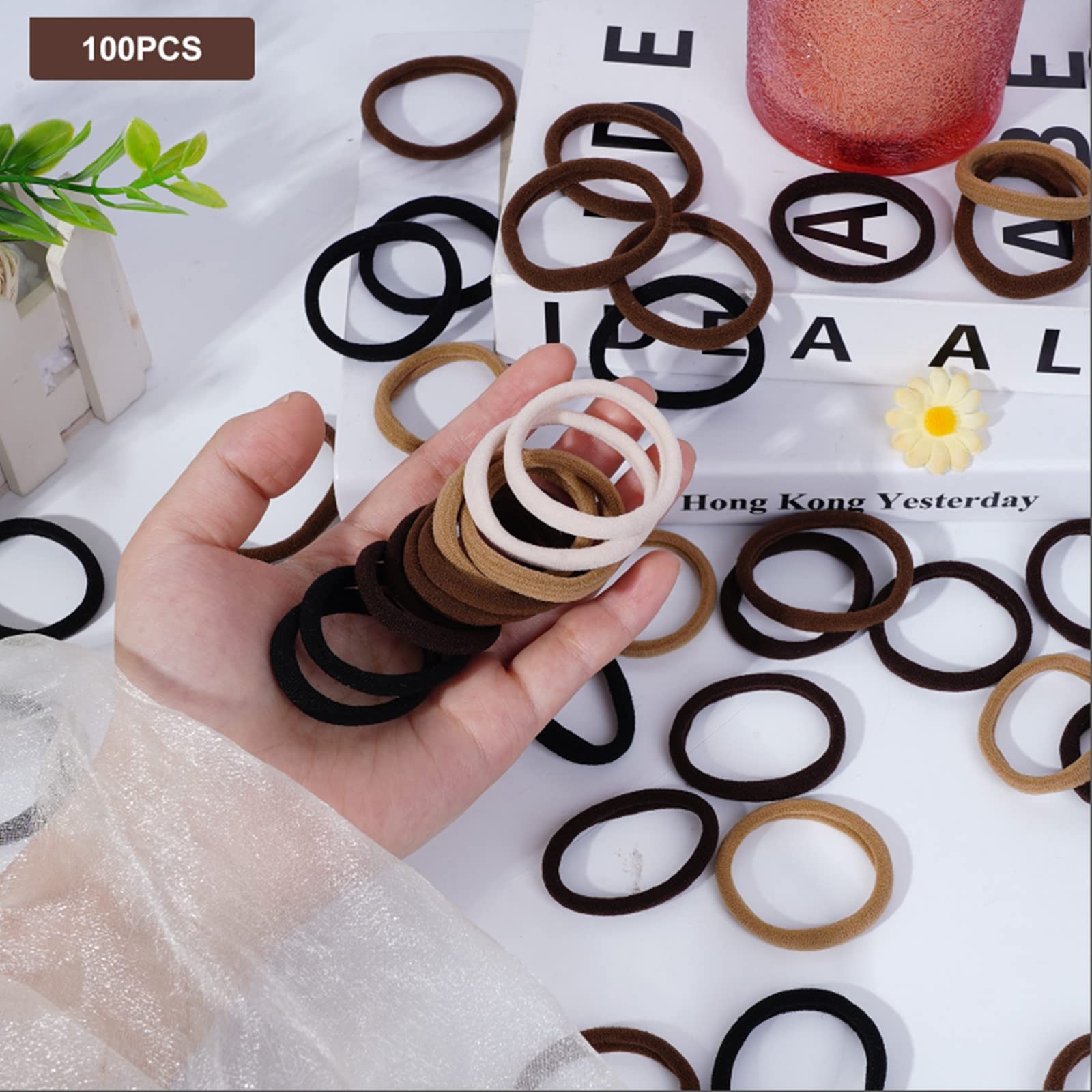100 Pcs No Damage Seamless Hair Ties Rubber Bands Elastic Ponytail Holders