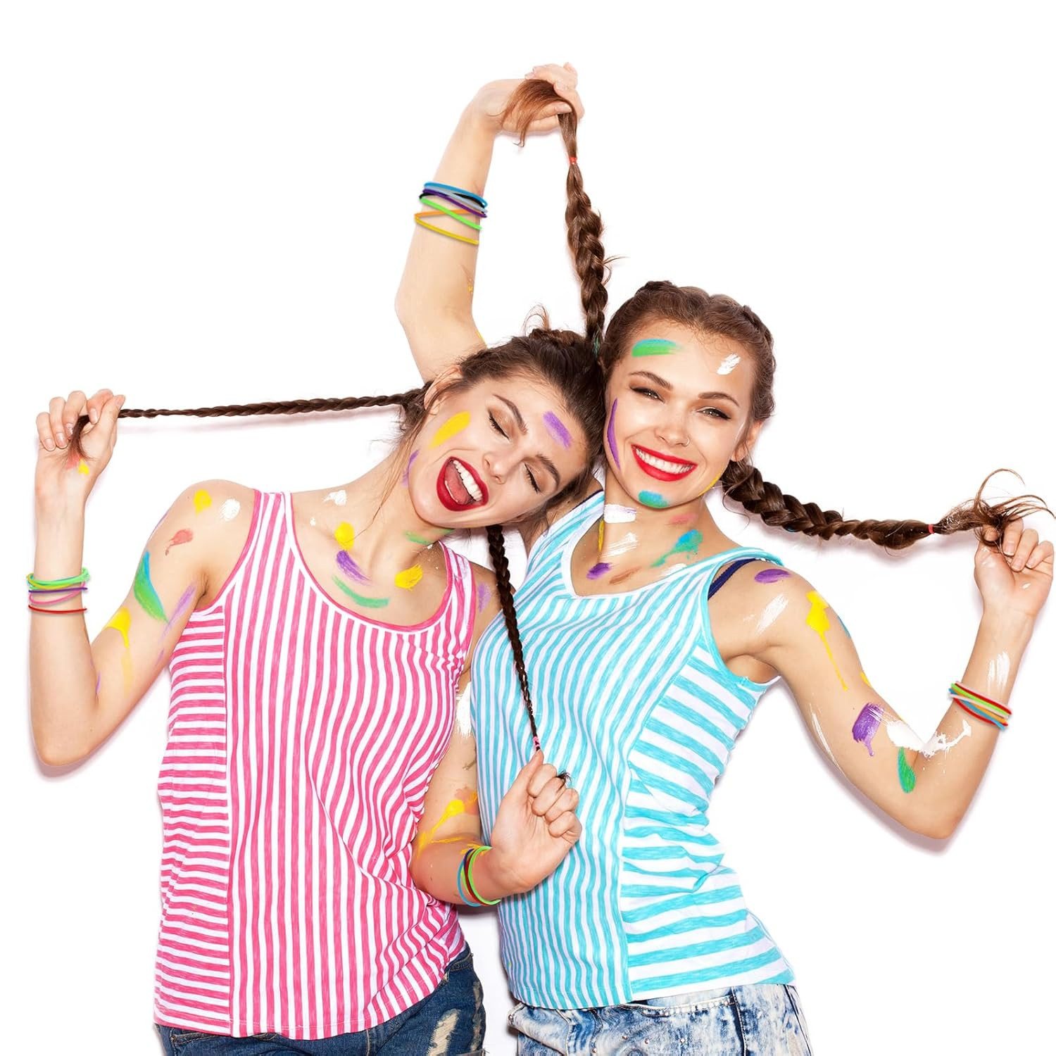 Hotop 100 Pcs 80S Multicolor Silicone Jelly Rubber Bracelets Hair Ties Women, Mi