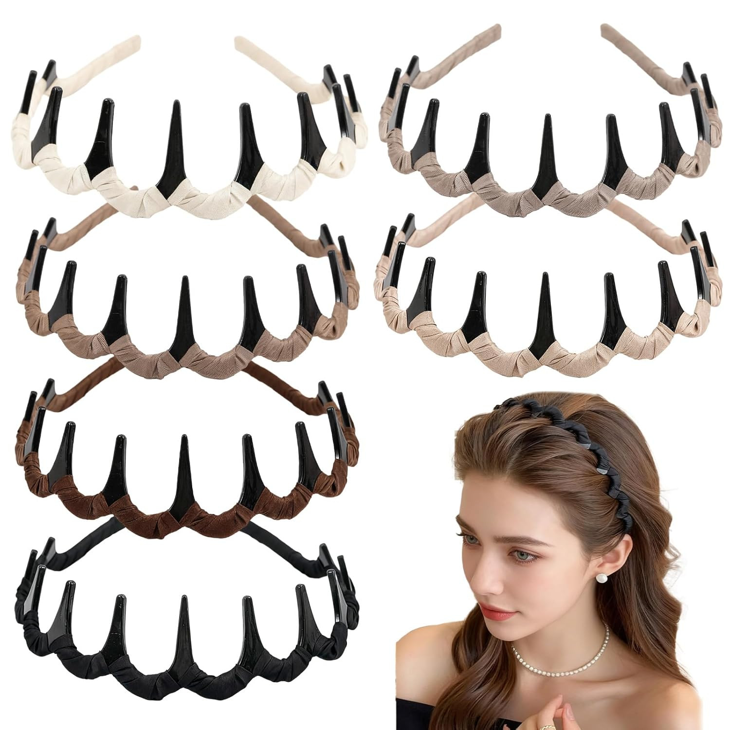 6 Pcs Zig Zag Headbands Non Slip Wavy Comb U Shape 90s Hair Accessories