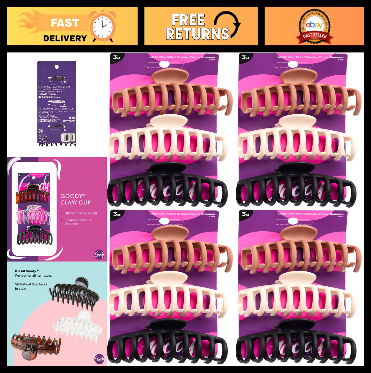 Large Spiral Claw Clips 12-Pack, Assorted Colors – Pain-Free Hair Accessories fo