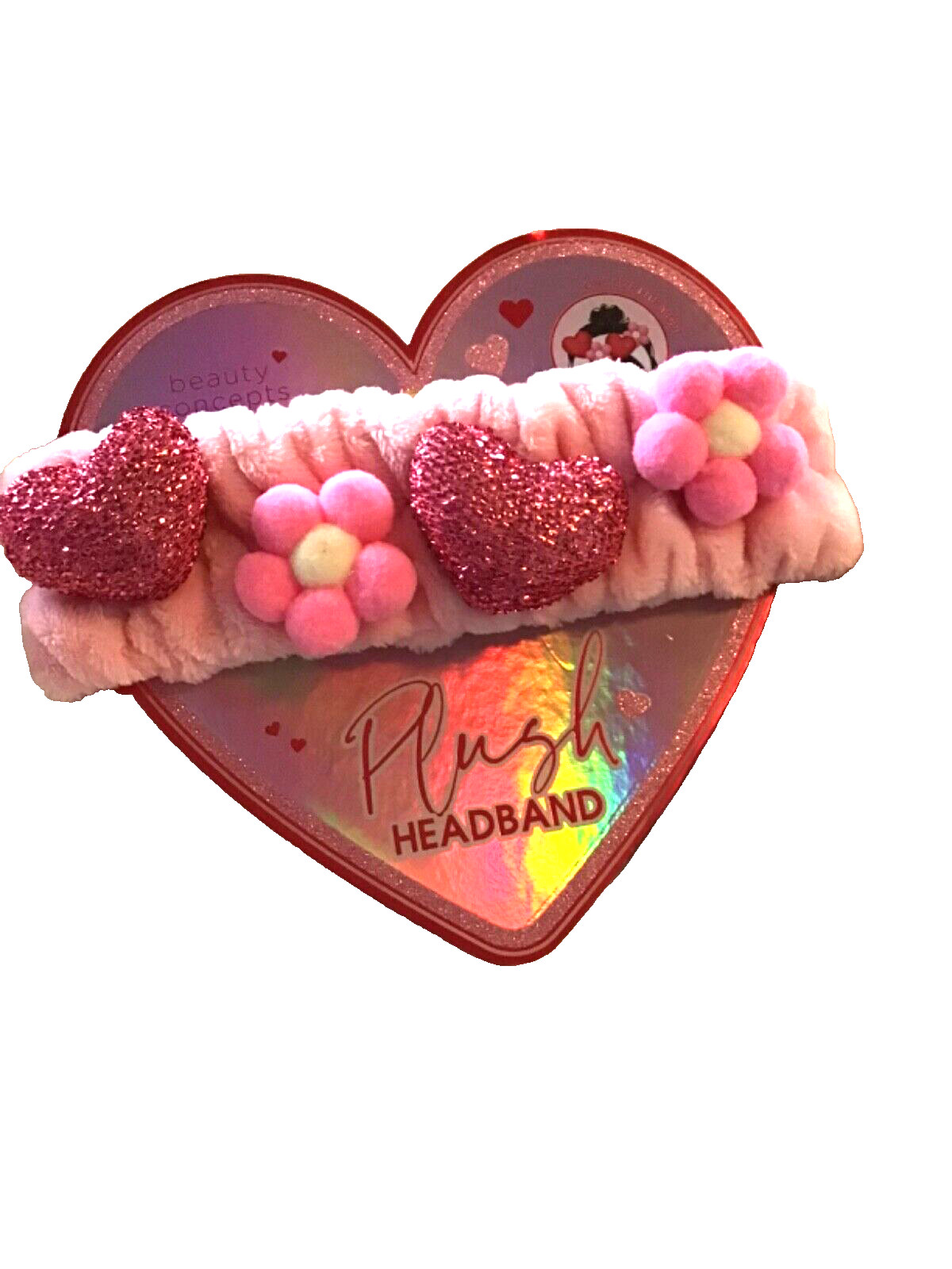 Pink Heart Flower SPA Plush Headband New With Tags