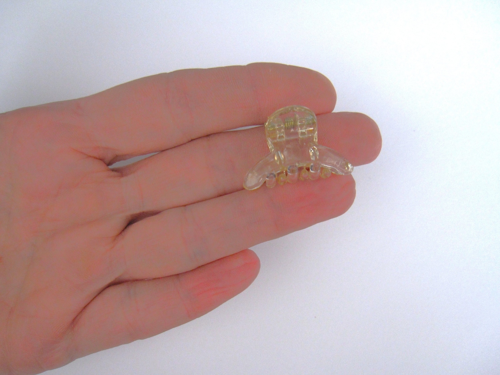 Extra tiny mini clear transparent peach gray hair claw clip for fine, thin hair
