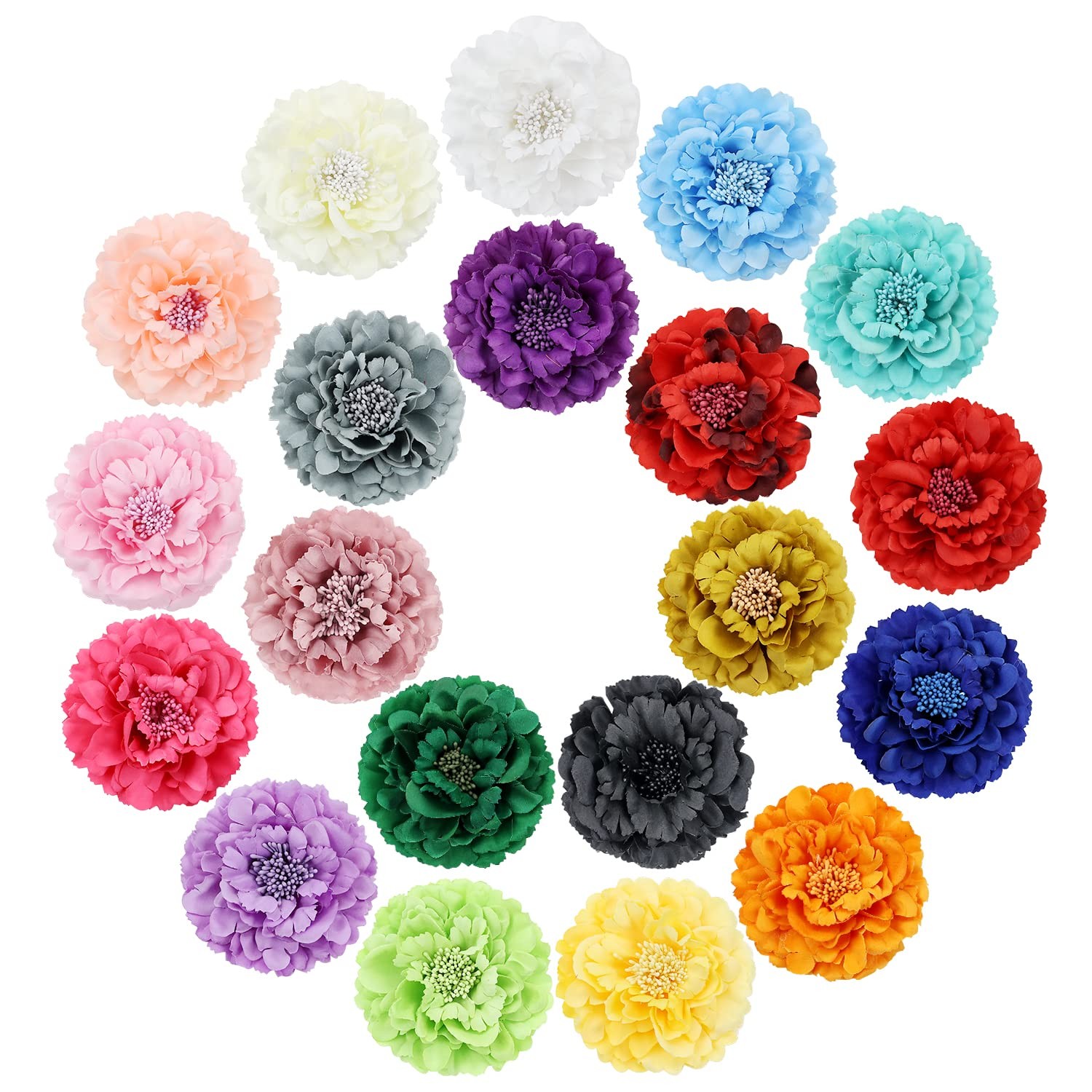 20 Pack Colorful Artificial Peony Flower Alligator Hair Clips Barrette Pins