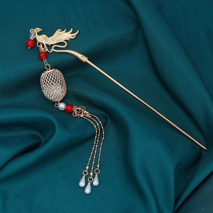 Dragon Phoenix Gold Wire Hairpin Chinese Style Tassel Hair Accessory