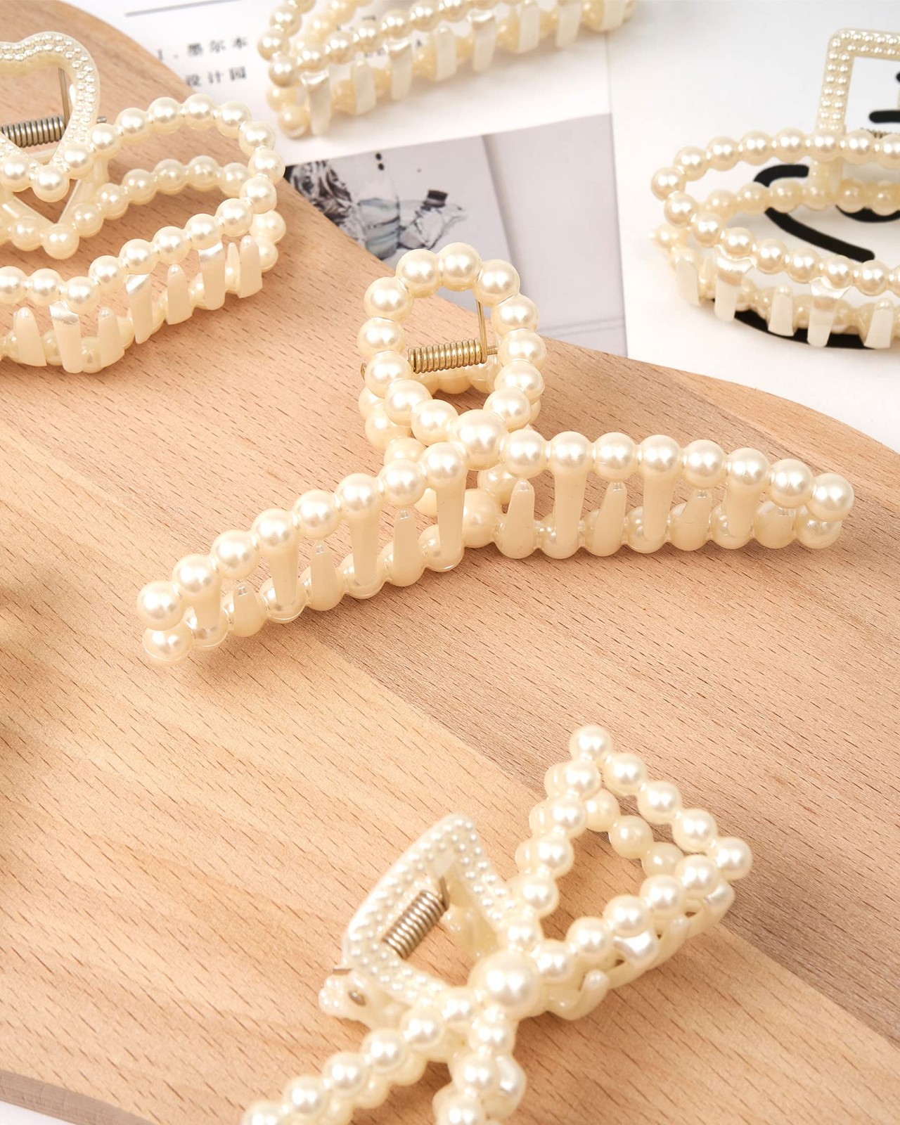 Olldag 6 PACK Large White Pearl Hair Claws, Strong Hold Non-Slip Jaw Barrette…