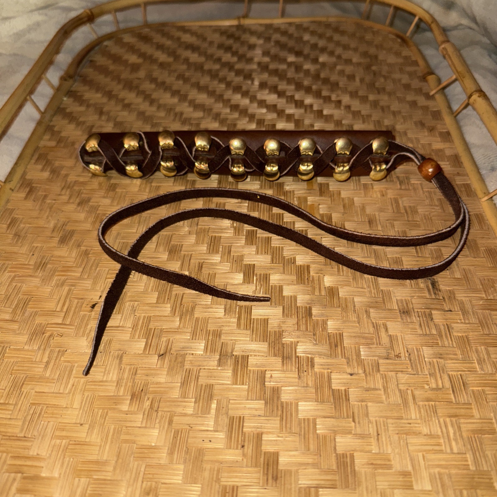 1 Lace-up Southwestern Biker Brown Brass Leather Hair Wrap Ponytail Cover