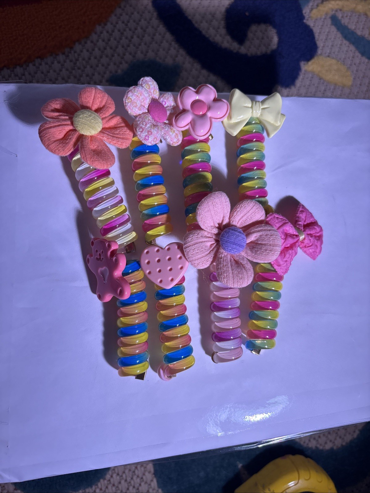 (8)-Colorful Telephone Wire Hair Bands for Kids, Bowknot Braided Spiral Hair Tie