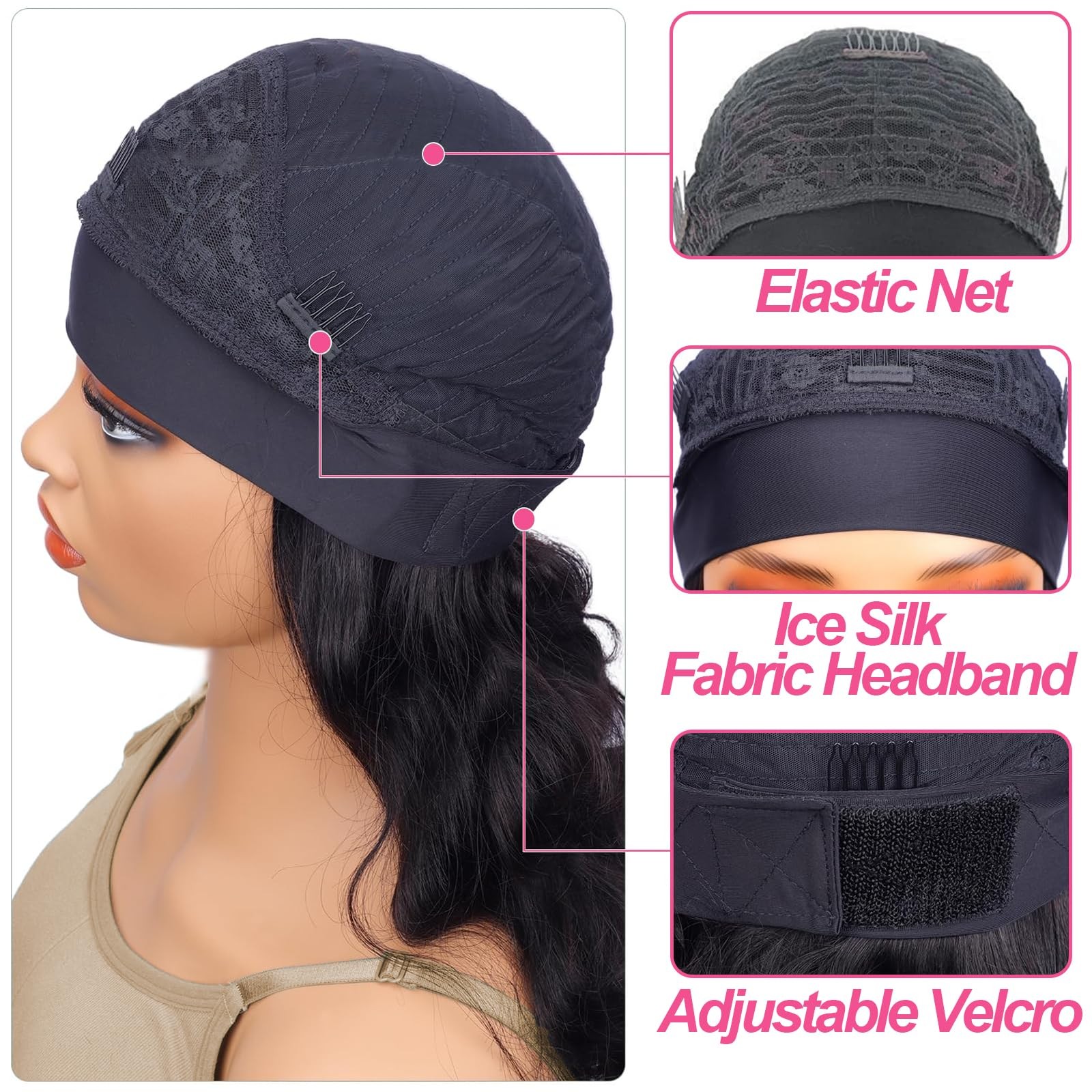 olimaruly Straight Headband Wig Human Hair 16 Inch Natural Black None Front Lace