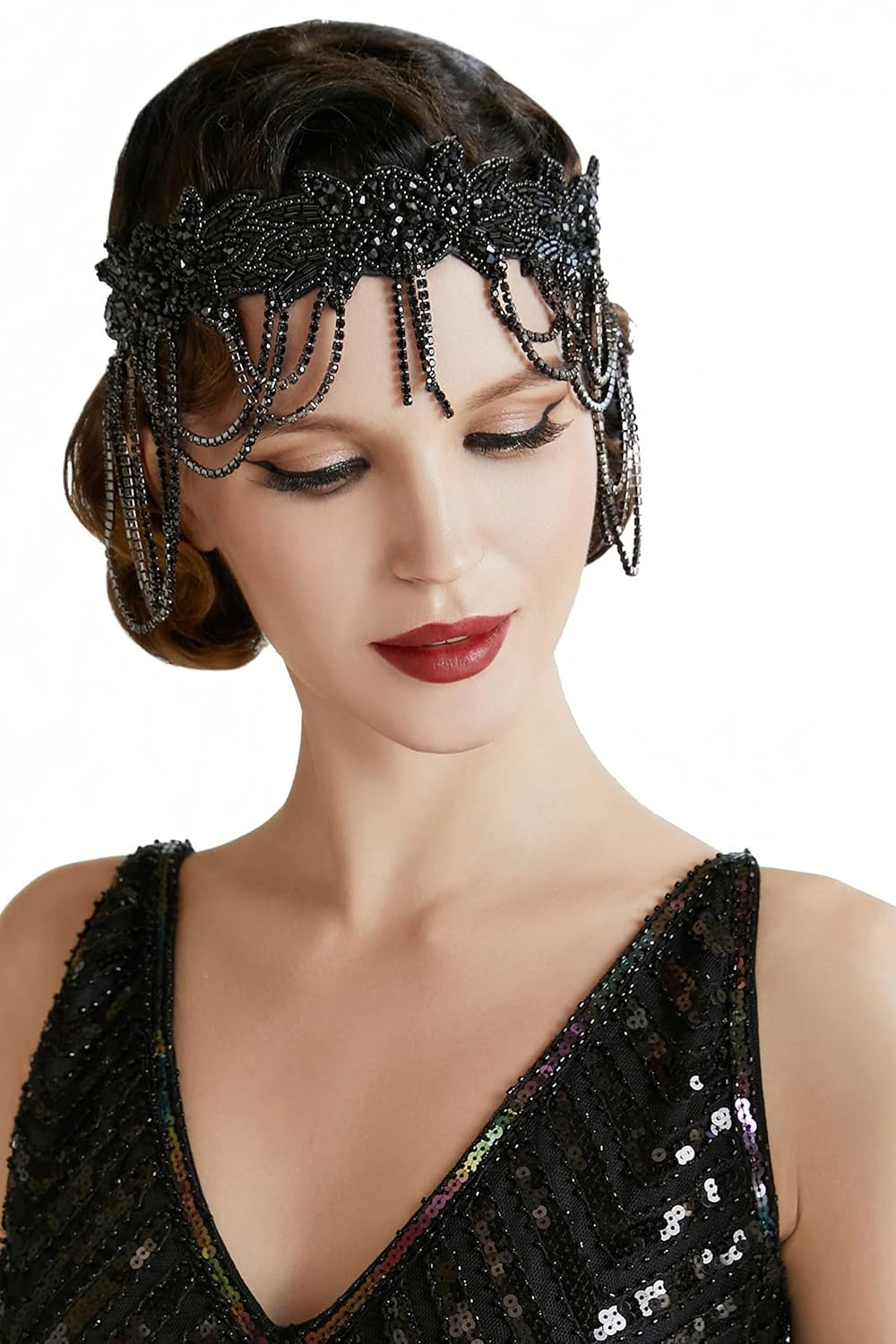 BABEYOND 1920S Flapper Headpiece Roaring 20S Headband Great Gatsby Headband Chai