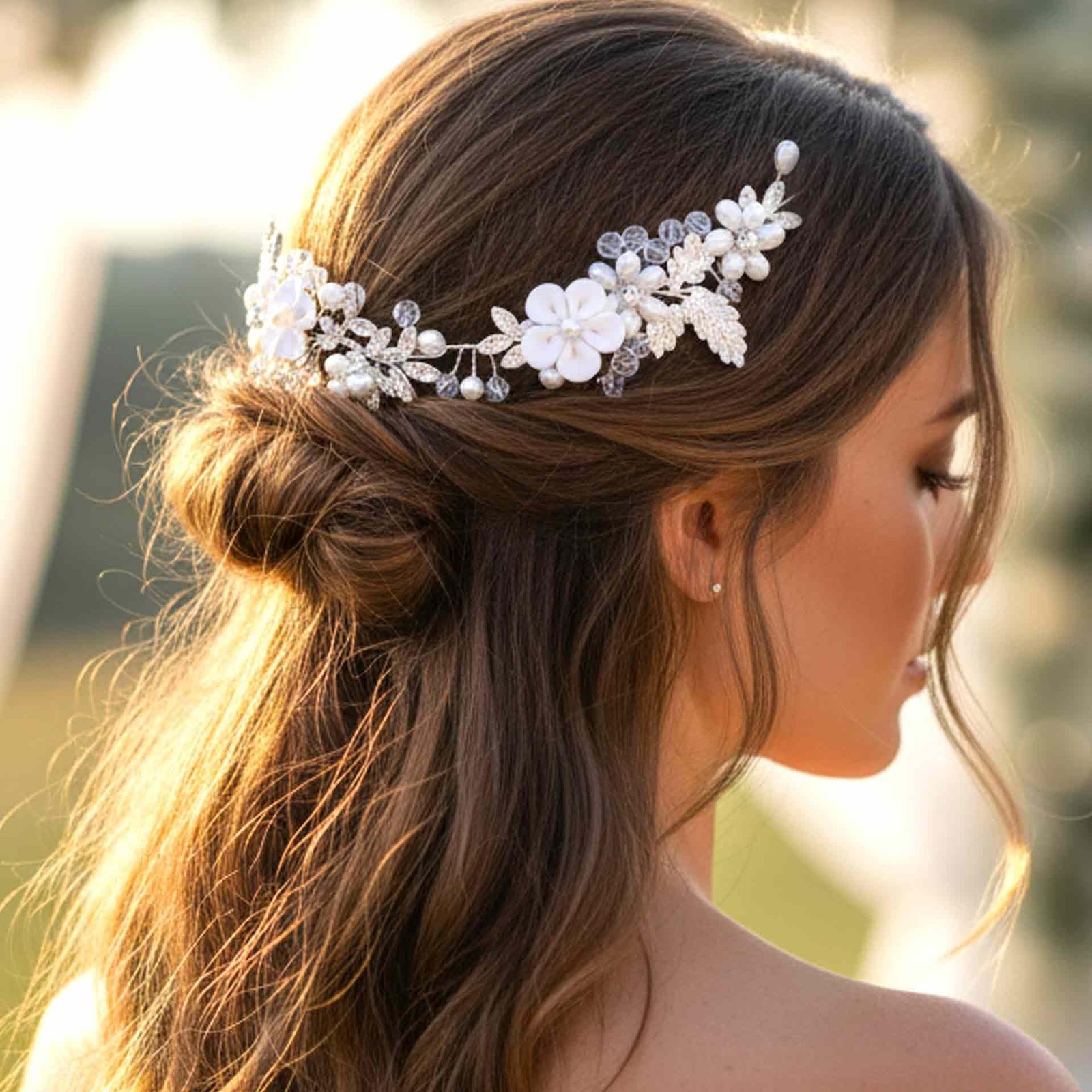 Flower Bride Wedding Headpiece Silver Pearl Bridal Hair Vine Headband