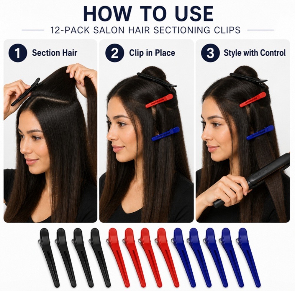12-Pack Non Slip Alligator Hair Clips Salon Sectioning Clips for Styling Cutting