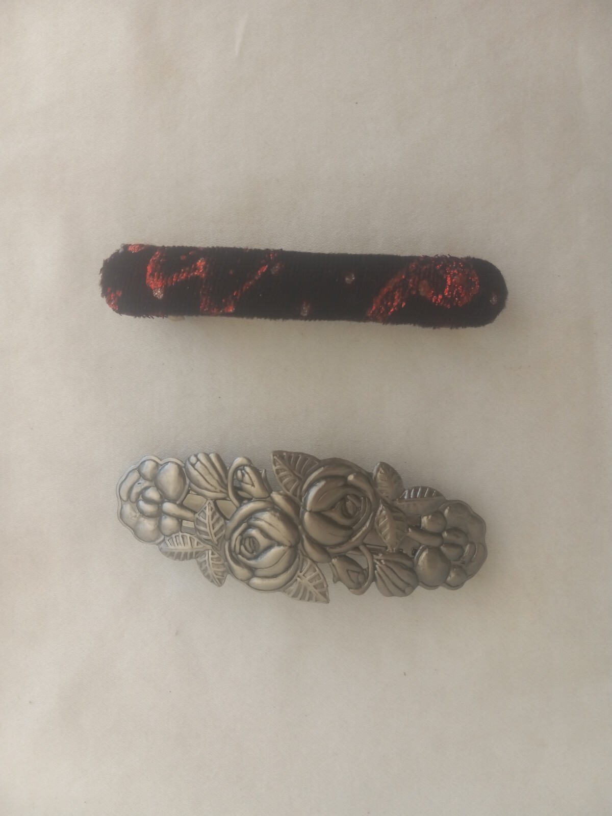 Set of 2 Vintage Hair Clips Barrettes Multicolored & Silver color