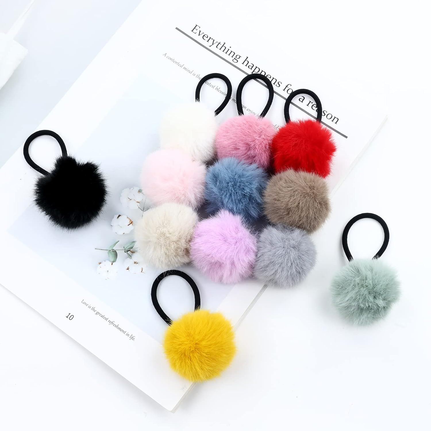24 Pack Candy Colors Cute Fuzzy Pompom Hair Ties Scrunchies Pom Pom Elastics Pig