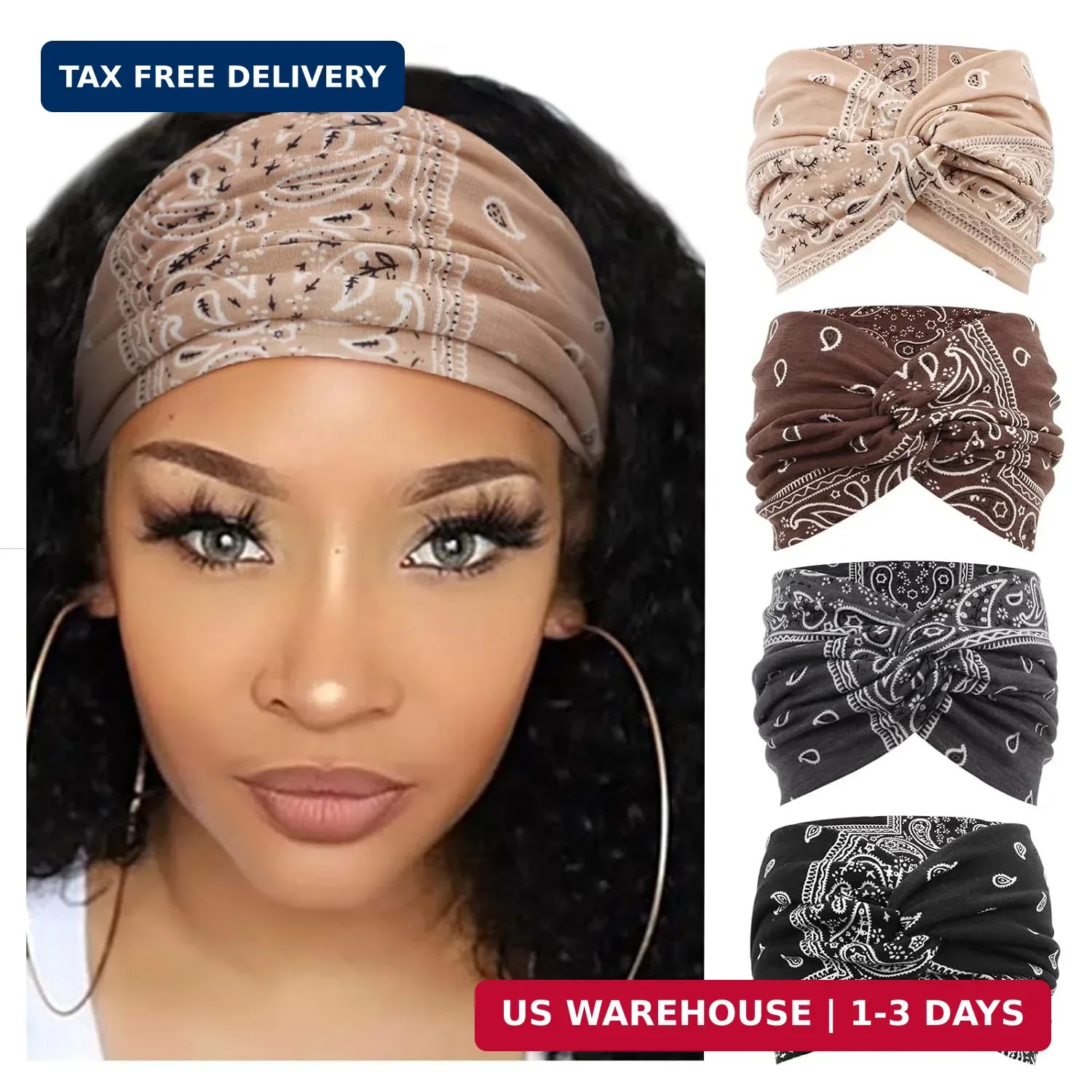 AQOKKA Extra Wide Headbands for Women Large Turban Headband Non Slip Boho Elasti