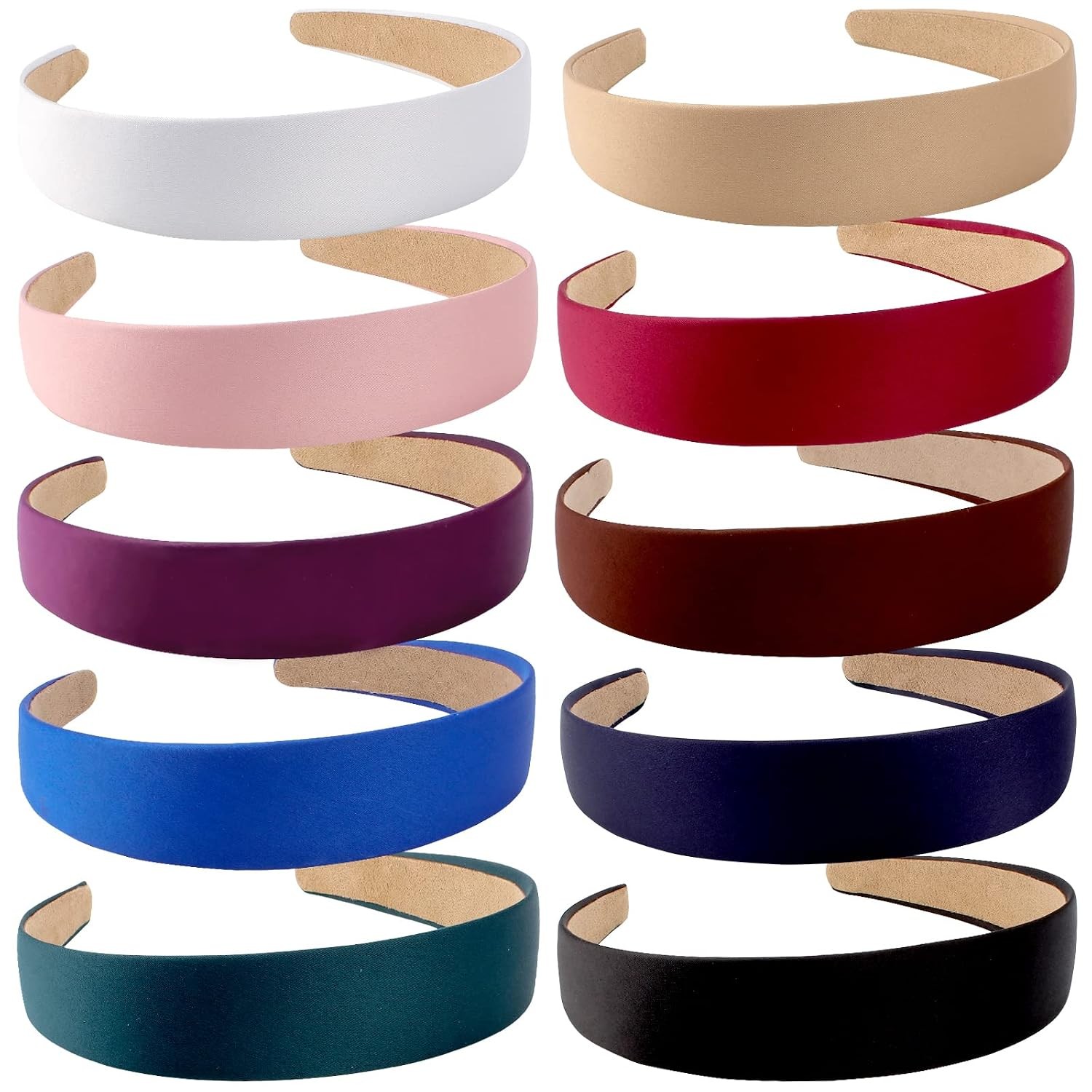 Headbands for Women Girls, 10 Pcs 1 Inch Wide Satin Headbands No Slip Fashion