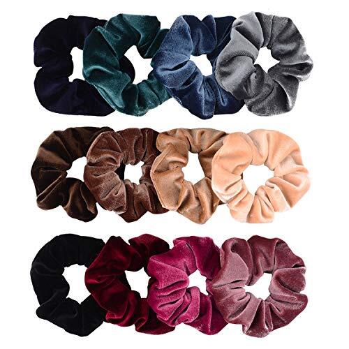 12 Pack Hair Scrunchies Premium Velvet Scrunchy 12 Count (Pack of 1) Dark Color