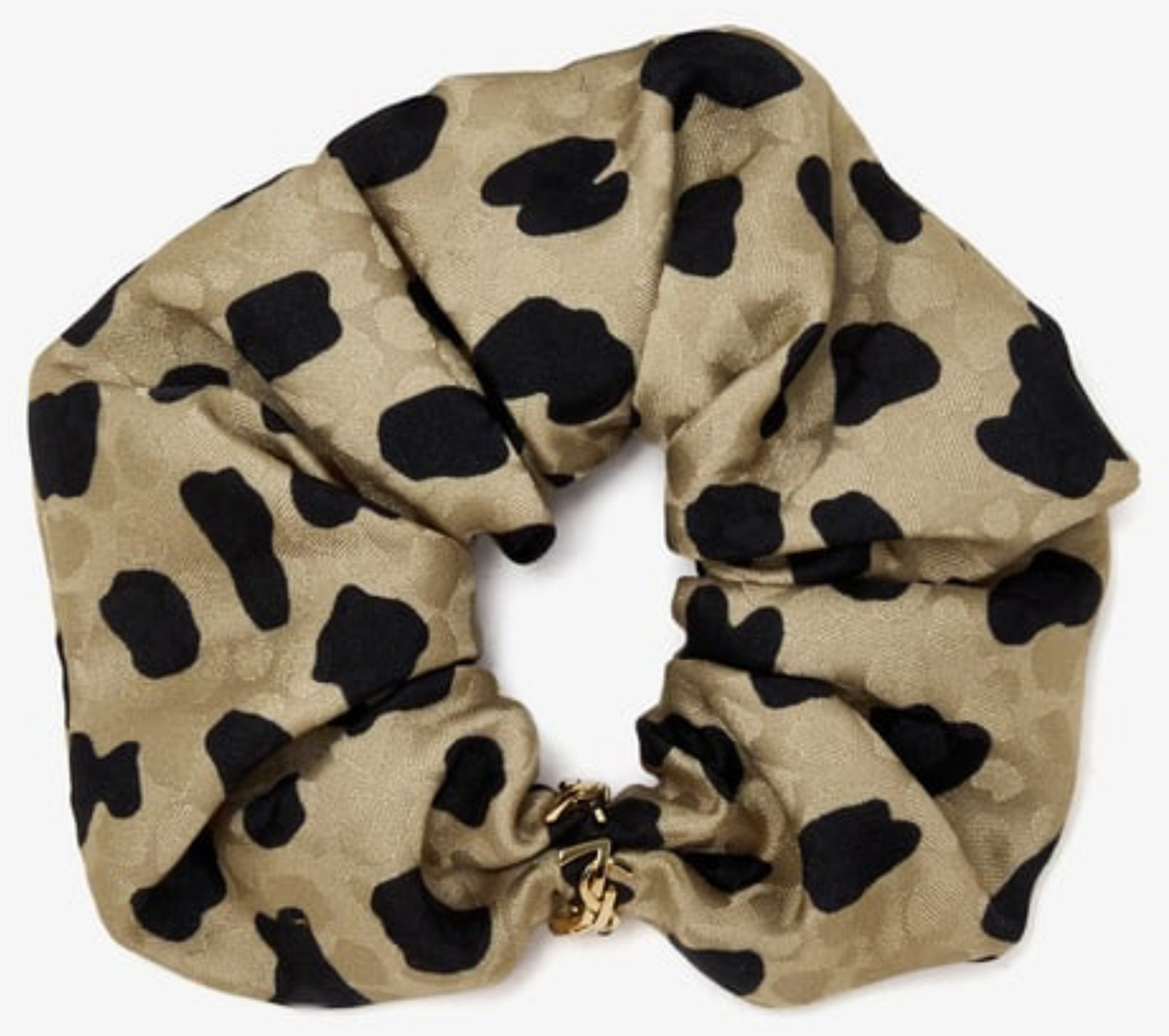 NWT Saint Laurent YSL Cassandre Logo Opyum Leopard Silk Scrunchie Hair Tie $495