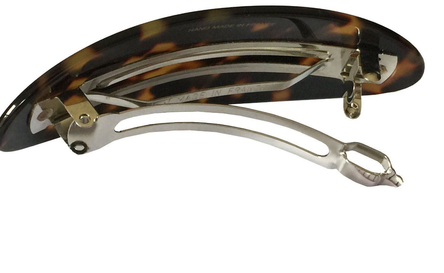 French Amie Fine Oval Medium Celluloid Handmade Automatic Hair Clip Barrette