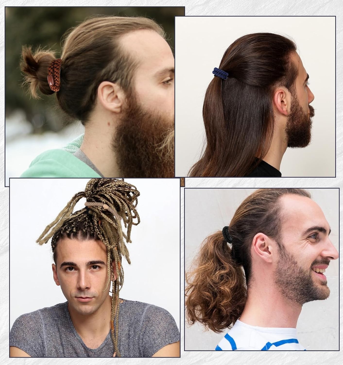 10 Pack Men’s Braided Hair Ties with Beads Elastic Wristbands Multicolor