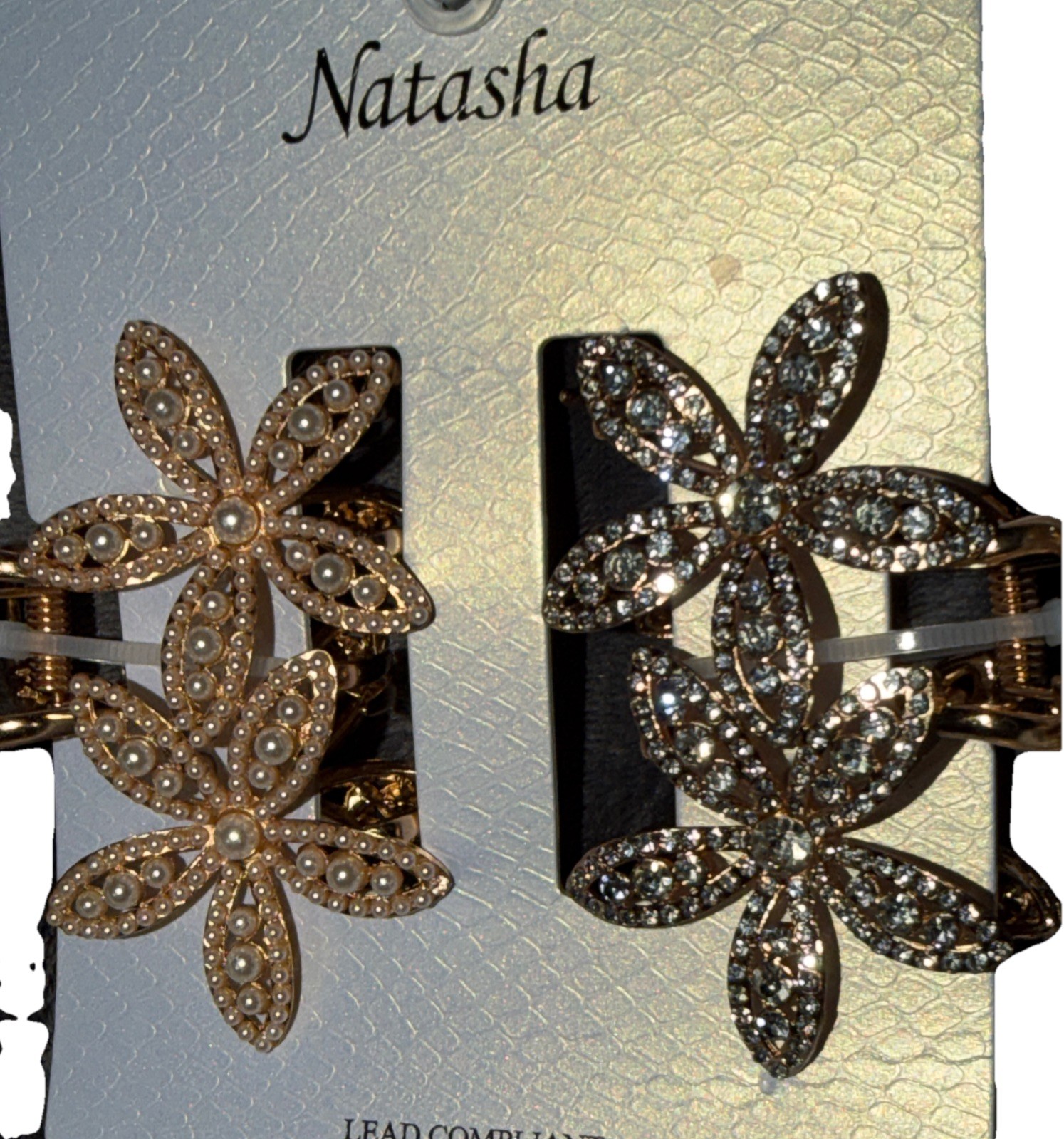 NATASHA HAIR CLIPS 🌺 Faux Pearls & Rhinestones -Lead Compliant -Set of 2