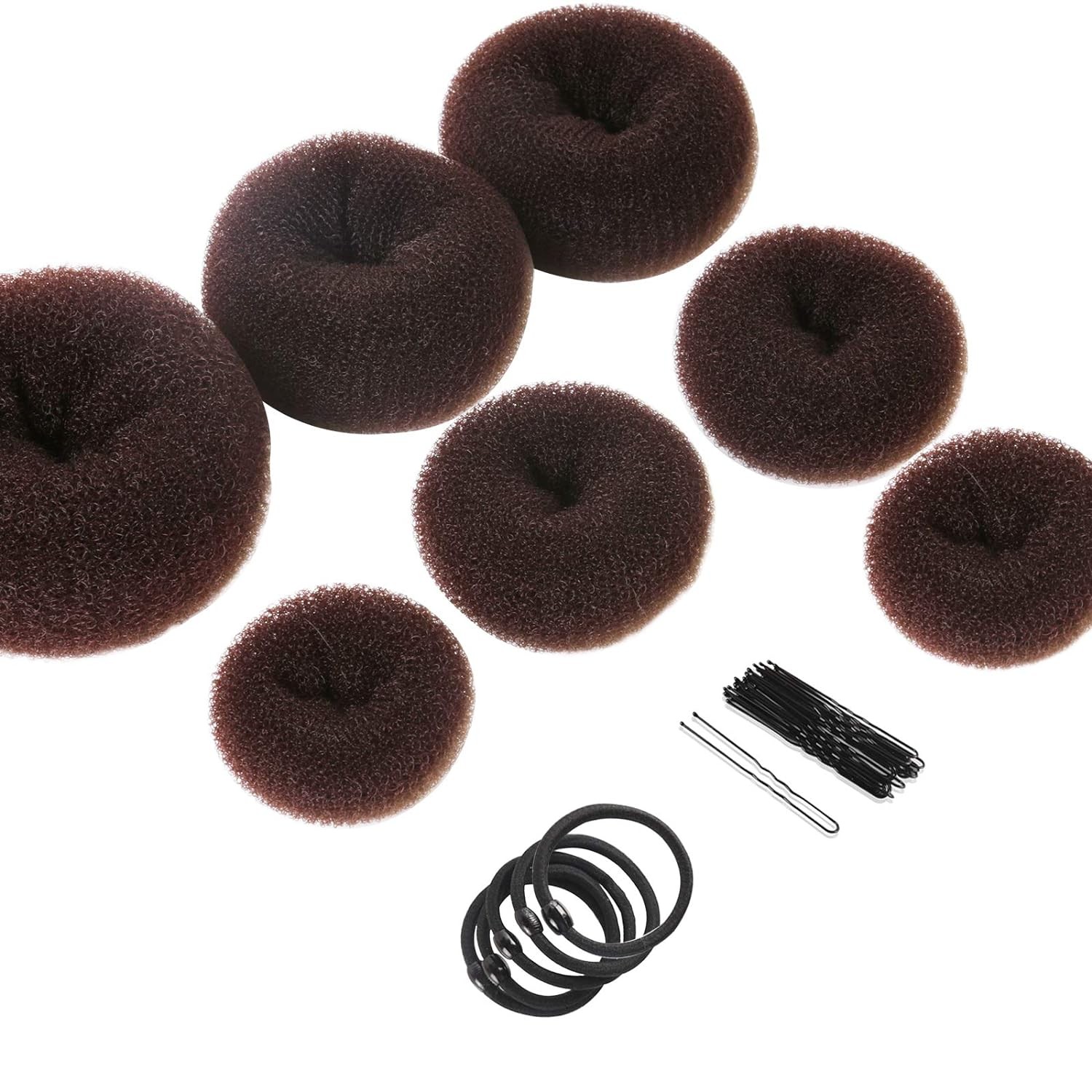 Teenitor Donut Hair Bun Maker Set – 7 Rings (1 Extra-Large, 2 Large, A-Brown