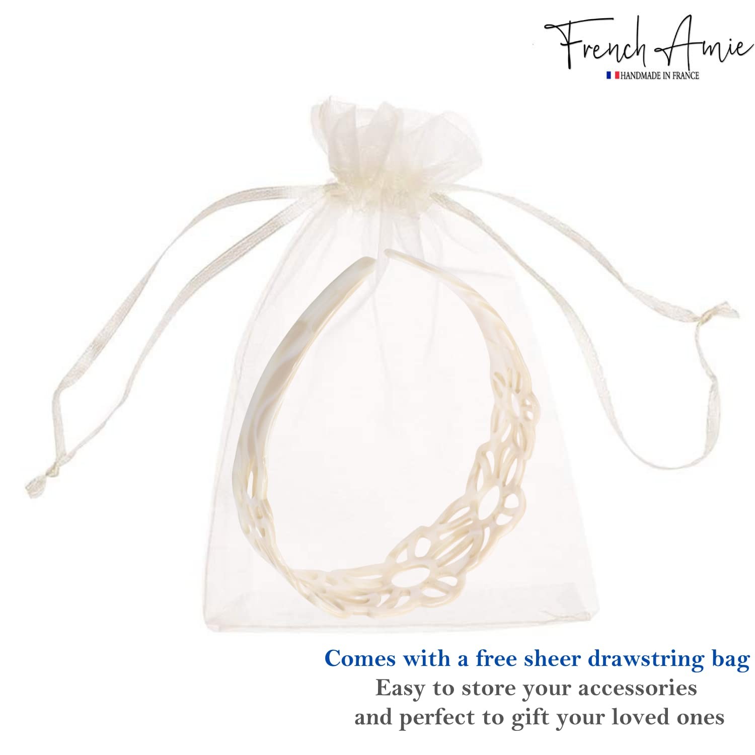French Amie Flower Wide 1 1/2″ Celluloid Handmade Flexible Headbands