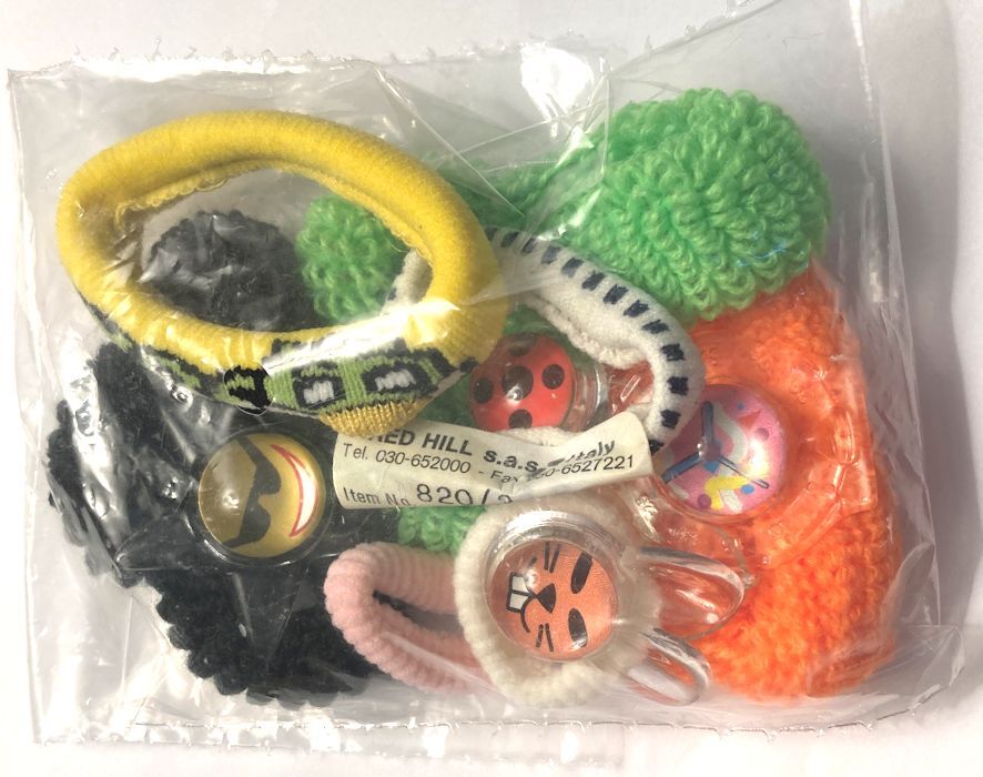 Vintage Red Hill Ponytail Holder Pack Rabbit Smiley Lady Bug Heart Made in Italy