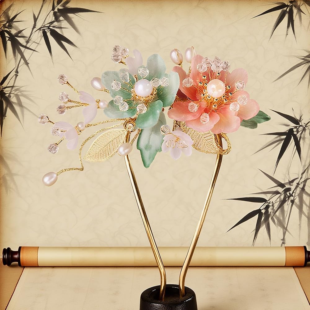 Chinese Flower Hair Sticks for Buns Hanfu Hair Pins Decorative Chopstick