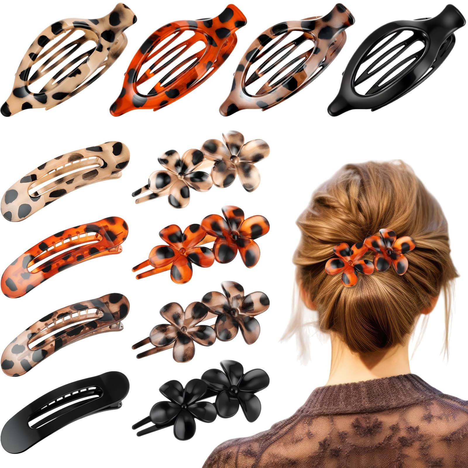Canlierr 12 Pcs Flat Hair Clips for Women 1 Count (Pack of 12), Tortoiseshell