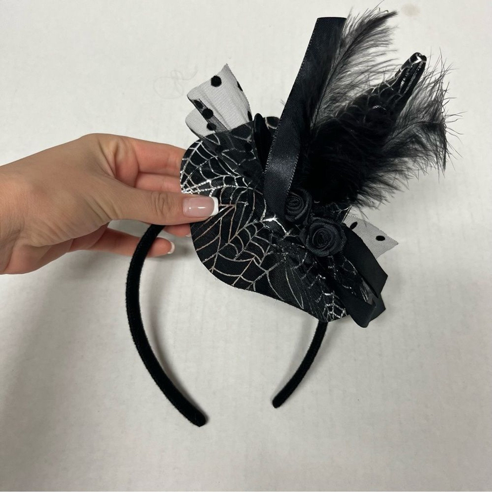 witch hat Halloween headpiece feather lace fascinator gothic witchcore cosplay