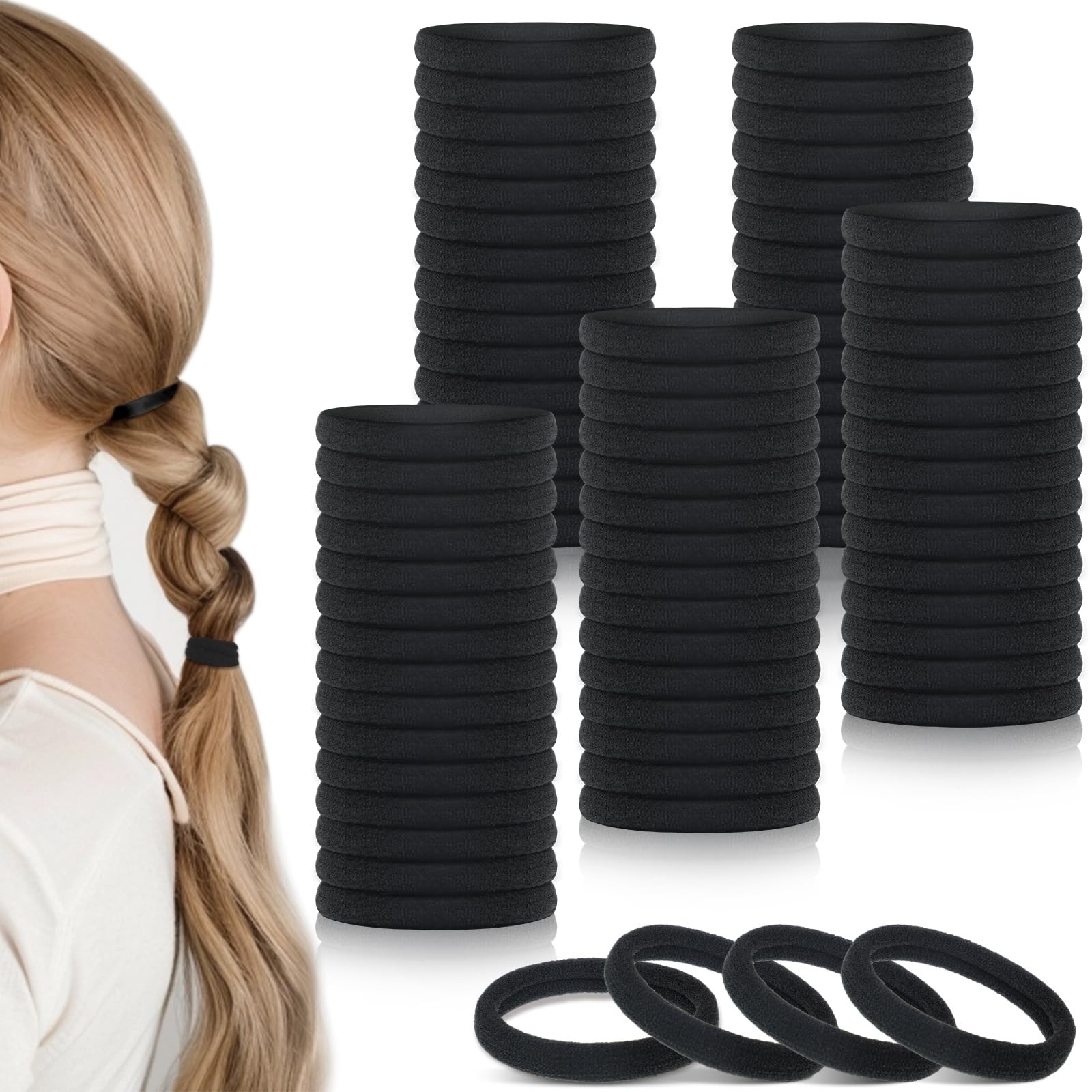 100 Pcs No Damage Seamless Hair Ties Rubber Bands Elastic Ponytail Holders