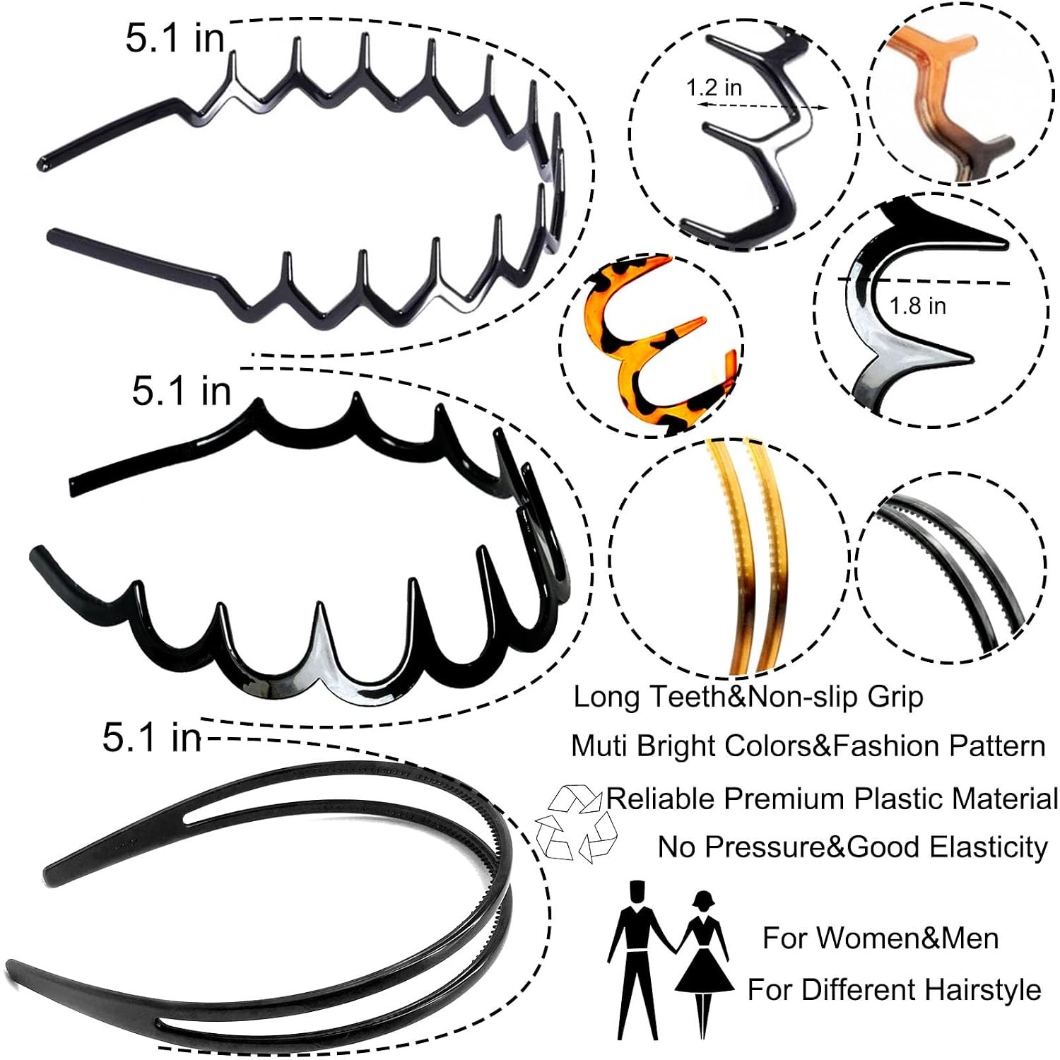 6 PCS Zig Zag Headbands Set Plastic Hair Head Band Comb Hoop Hair Accessories