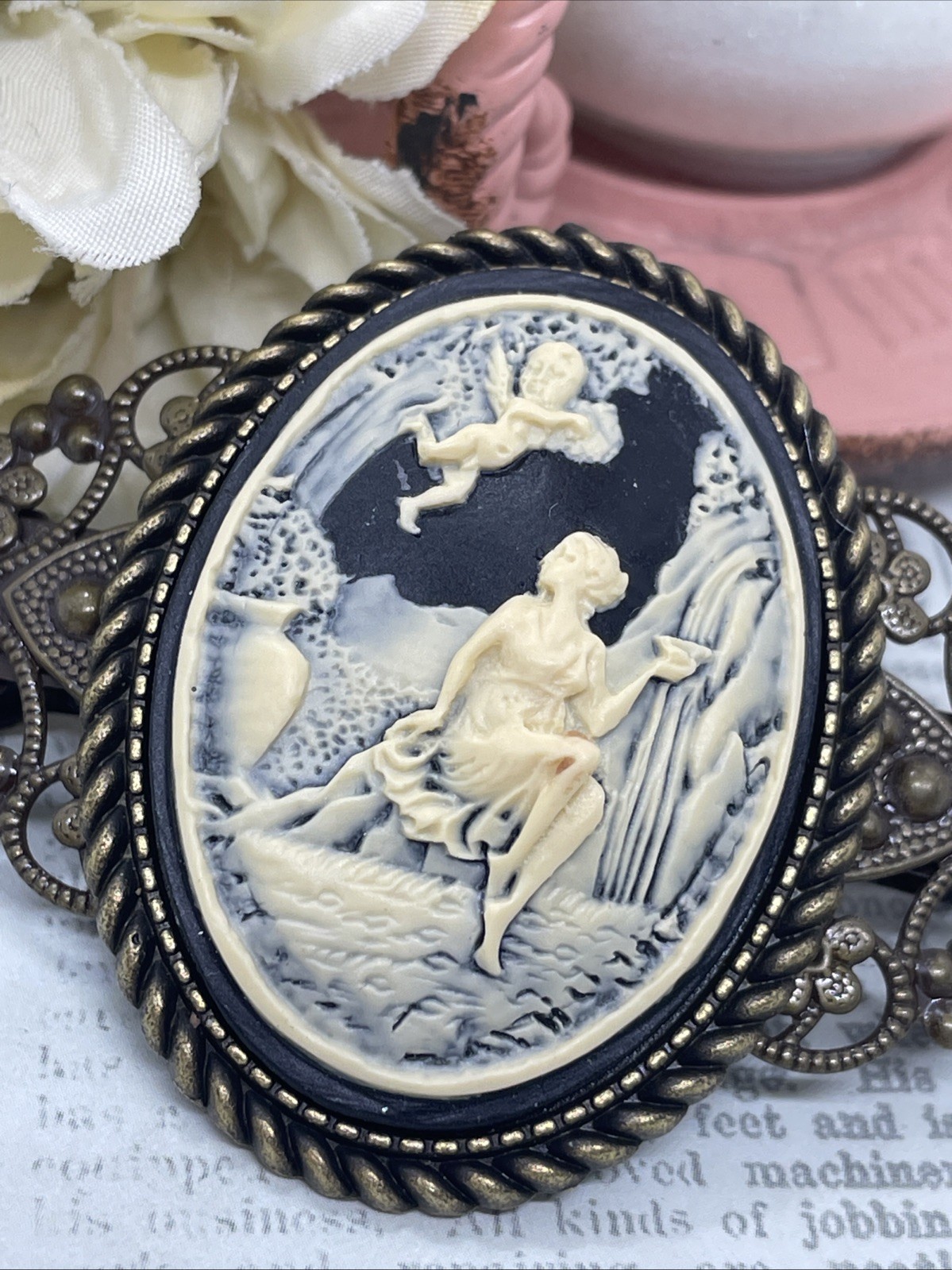 Victorian Cherub Angel Garden Angel New Maiden Cameo Pin Hair Clip Jewelry Comb