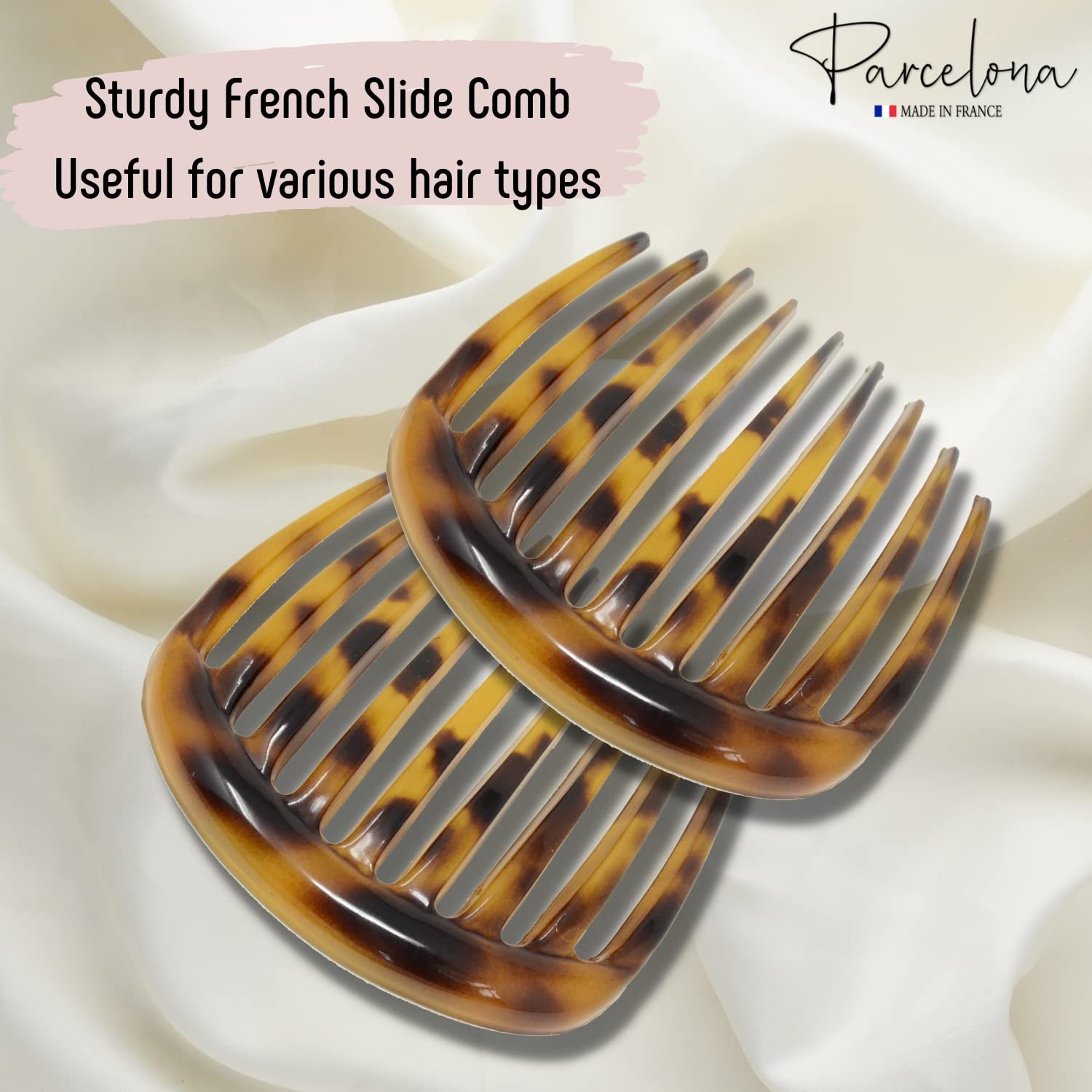 Parcelona French Smooth Edge Celluloid Acetate Hair Side Combs for Women (2 Pcs)