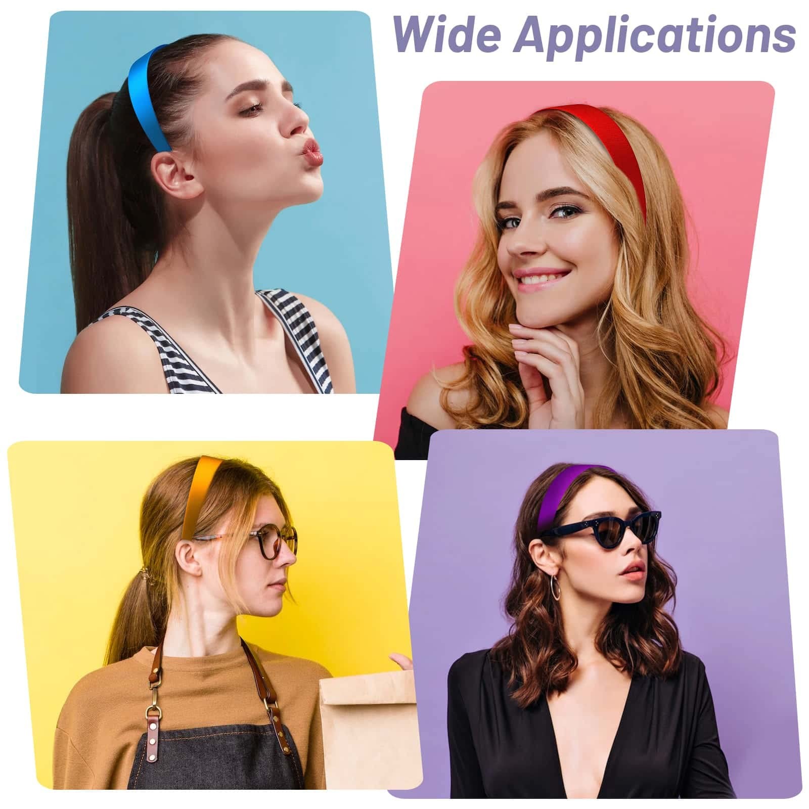 16 Pcs Satin Headbands Bulk 1 Inch Hard Hair Bands for Women and Girls (Multicol
