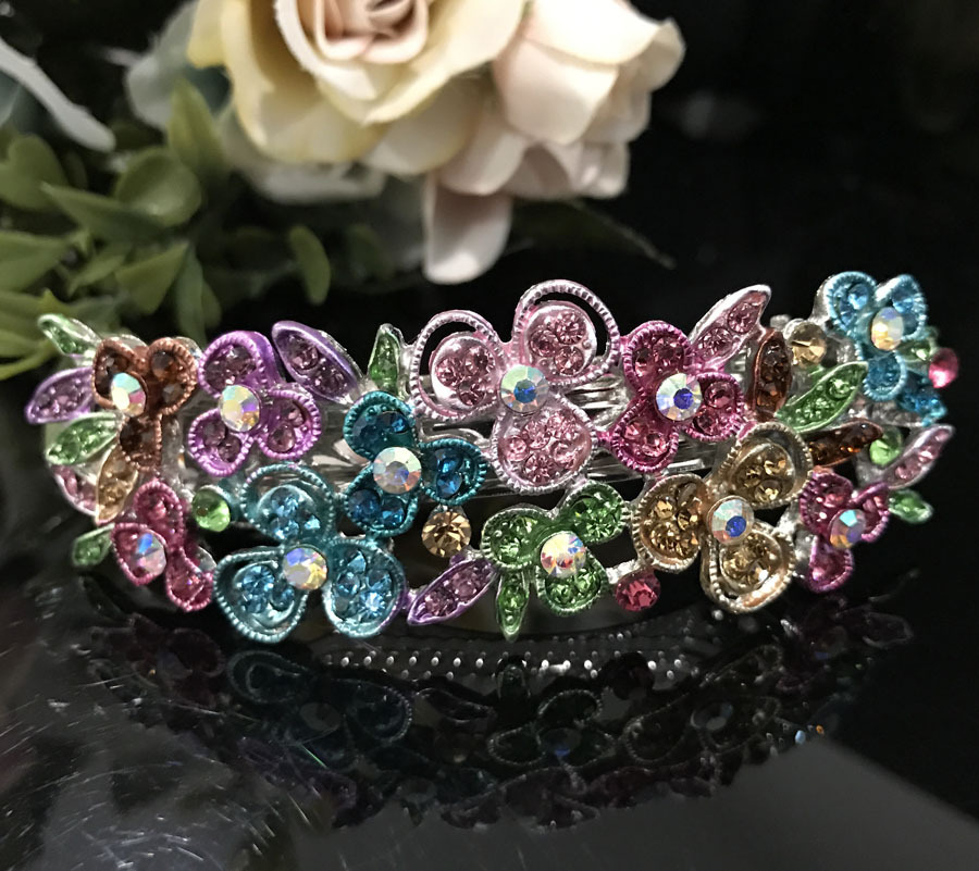 Hot USA seller beautiful silver tone rhinestone crystal hair clip barrette 1212