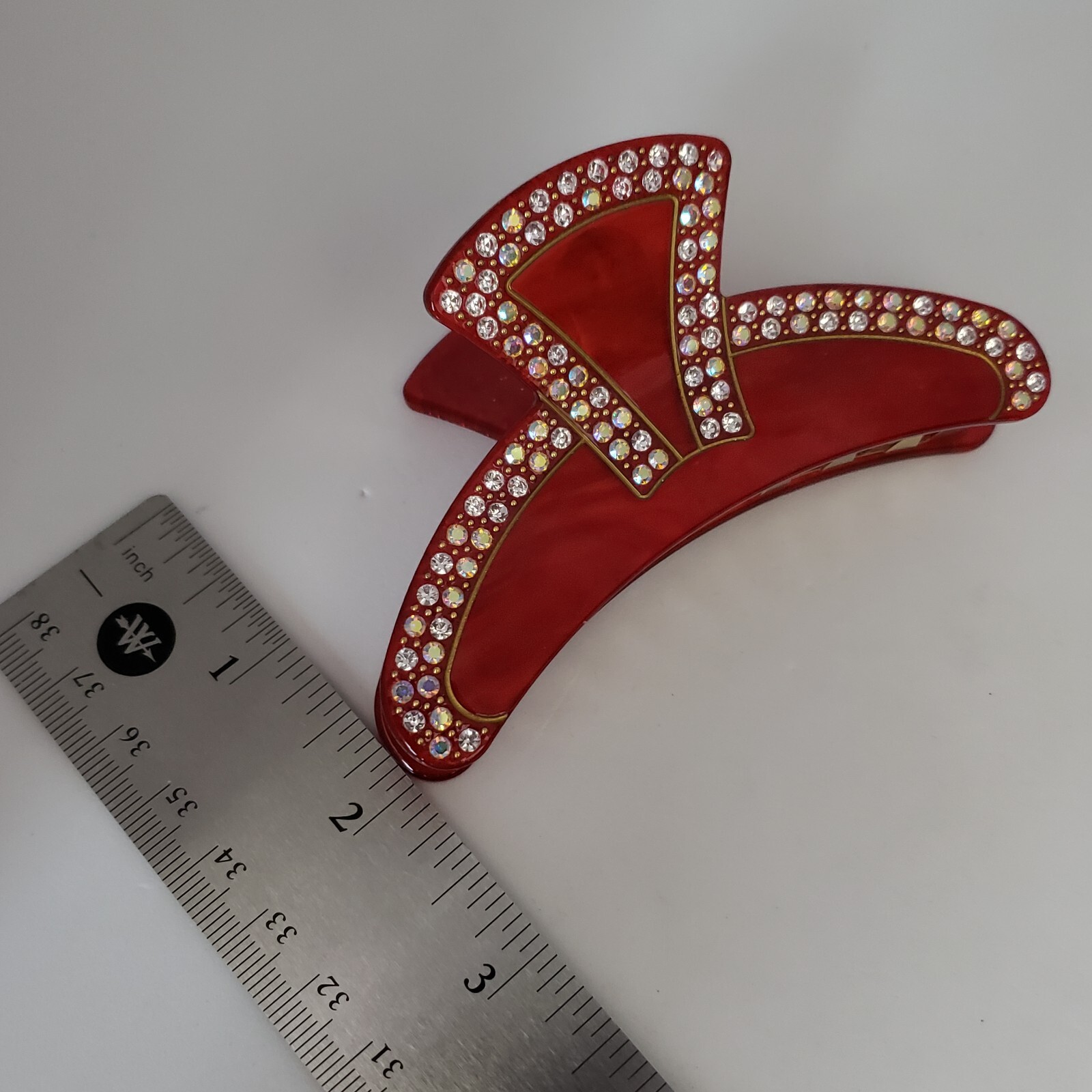 Acrylic AB Rhinestone Metal Hair Claw Red