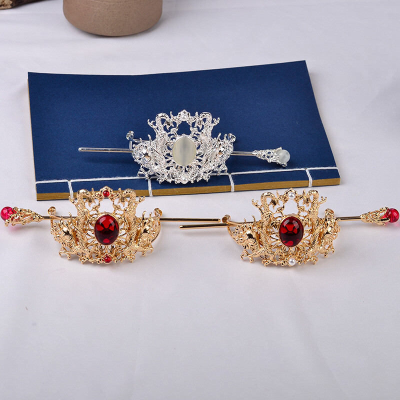 Hanfu Headwear Retro Double Dragon Hair Crown Men/women Chinese Style Hair Crown