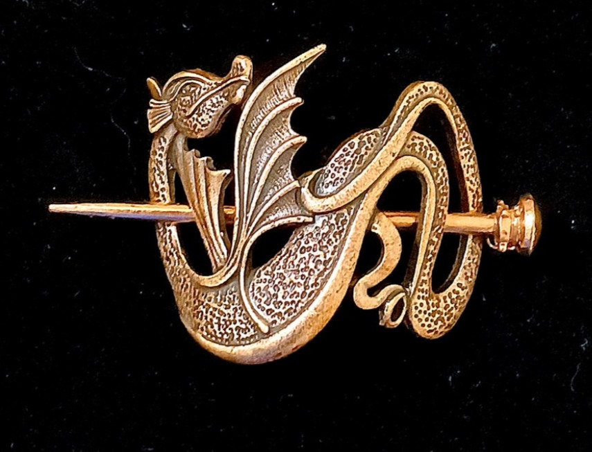 🐉 Vintage Bronze Dragon Hair Slide / Hair Stick Holder – Fantasy Celtic Renaiss