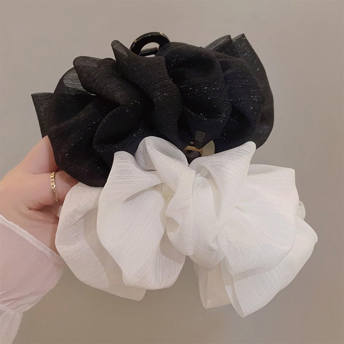 Large Bow Hair Claw Clips for Women Mesh 1 Count (Pack of 1), Tulle white