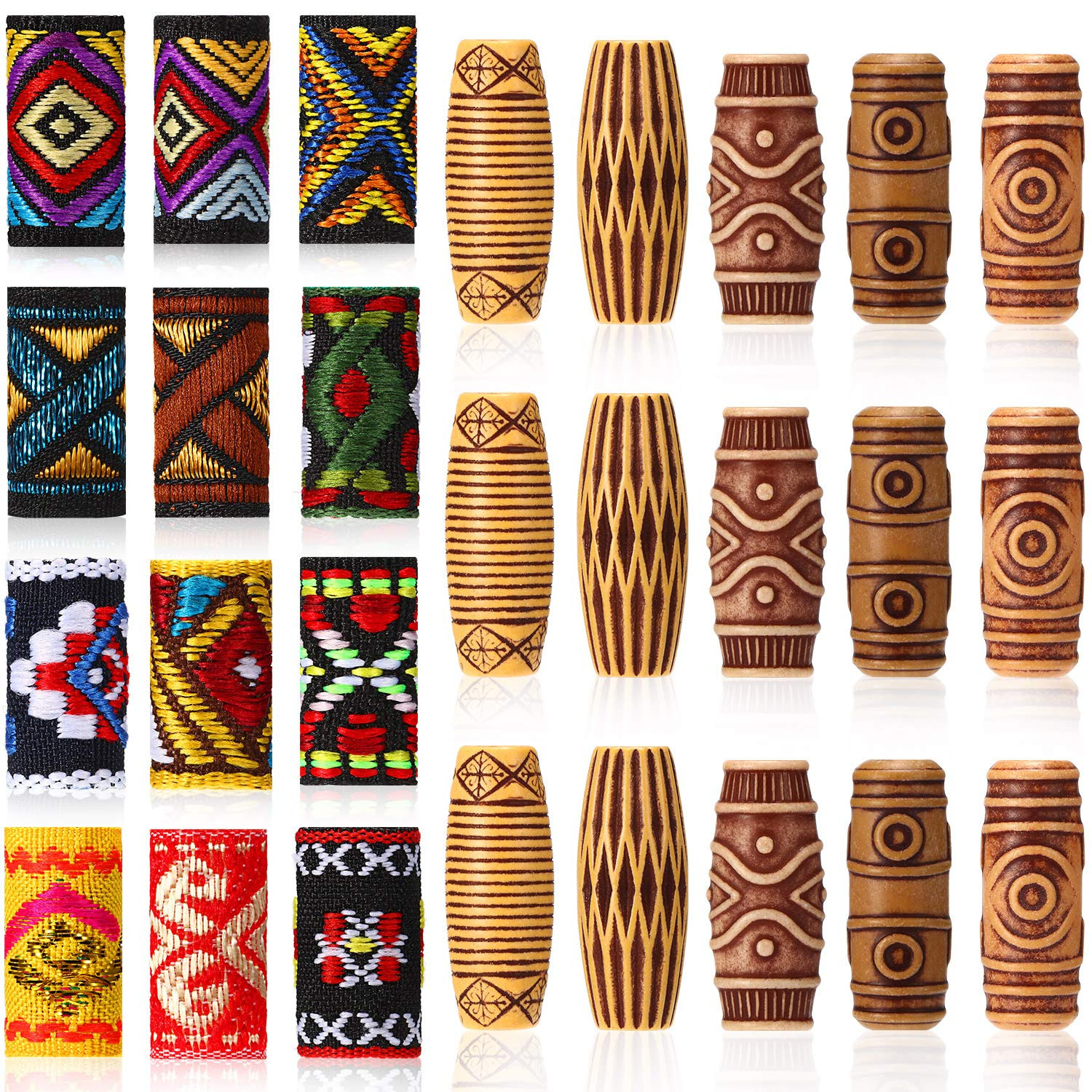 27 Pcs Wooden Fabric Dreadlock Beads Tube Beads for Hair Braids Jewelry for Hair