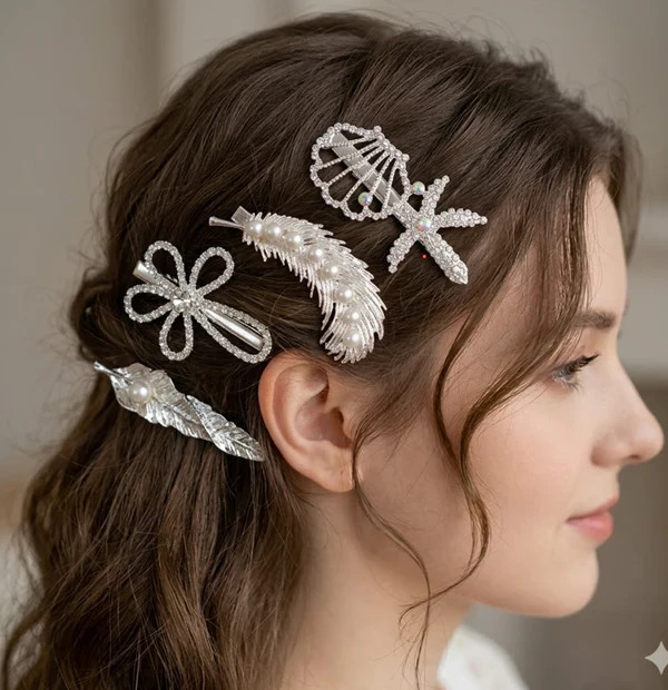 Silver Pearl Rhinestone Hair Pins Set Bridal Wedding Hair Clips for Women