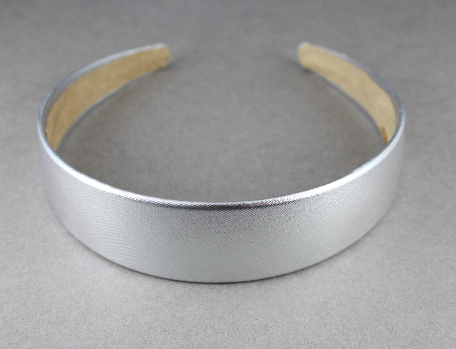 Silver headband soft shiny fabric hair band accessory 1 3/16″ wide faux leather